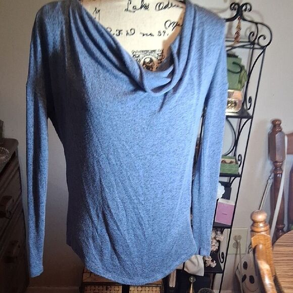 Carmen Marc Valvo Blue Cowlneck Top Zipper Detail Size XS - Picture 8 of 10